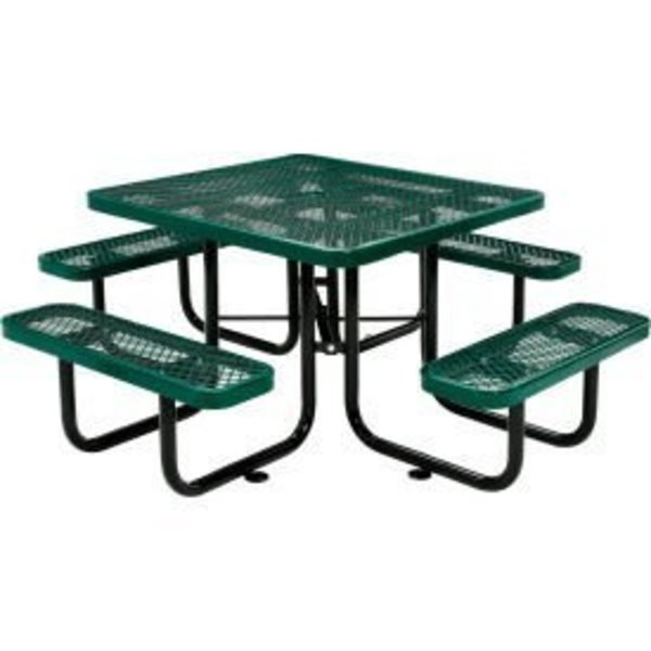 Global Equipment 46" Square Outdoor Steel Picnic Table, Expanded Metal, Green 277151GN